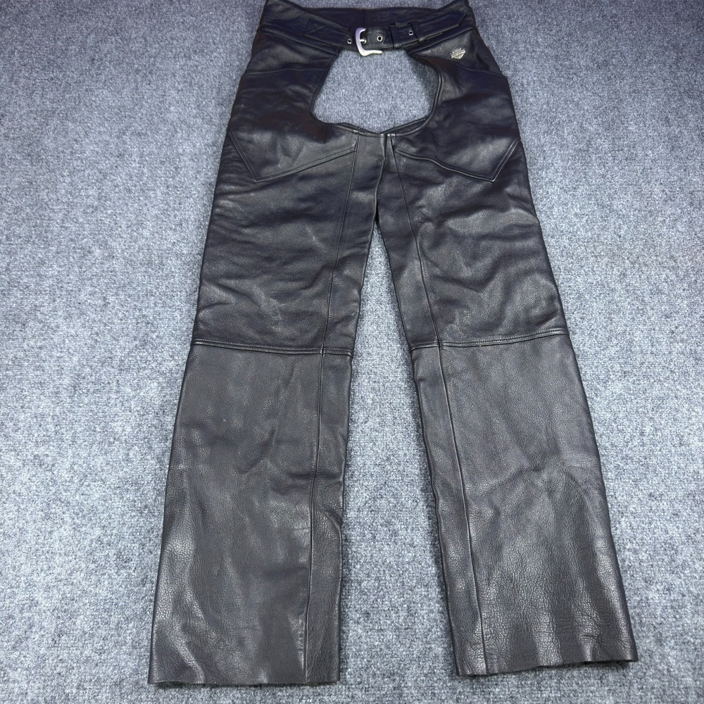 Genuine Harley Davidson Leather Motorcycle Chaps Mens Medium Black Biker Riding